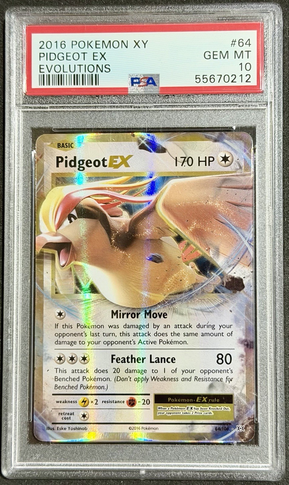 2016 Pokemon PIDGEOT EX 64 Holo XY Evolutions Graded Card PSA 10 Gem Mint