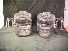 2 Vintage PYREX 9 CUP GLASS COFFEE PERCOLATOR SET PERCOLATORS #7759