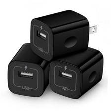 Wall Charger Cube,1A/5V Single Port USB Plug 3 Pack Travel Black 3 Pack Black