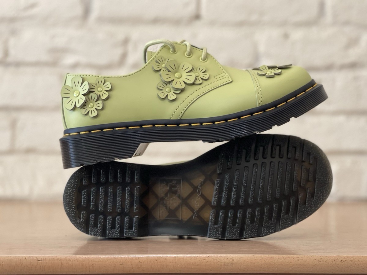 Martens 1461 FLWR Floral Lime Green Leather Oxford Loafers Shoes Women  Sz