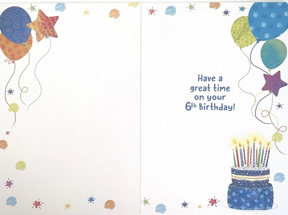 6 лет мальчик поздравительная открытка — 6 -й день рождения золото красный забастовки серебряными блестками 7.5x5.25" - Изображение 2 из 4