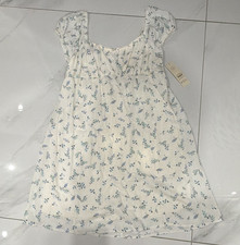 SO White/Blue Floral Smocked Ruffle A-Line Mi...