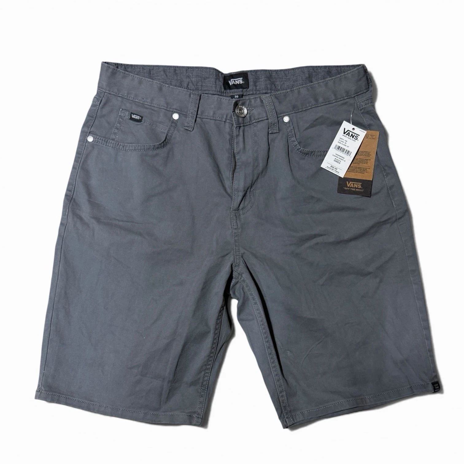 Vans - Mens 30 Gray Stretch Shorts - NWT - Casual Skate Chino 5-Pocket - Size 30