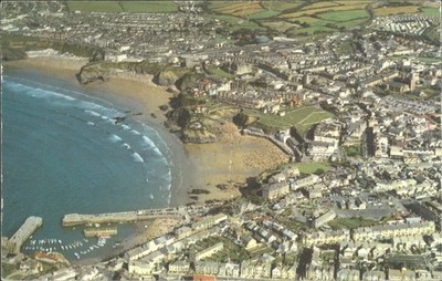 Vintage 1973 Newquay Cornwall UK Luftaufnahme Chrom Postkarte Strände Hafen
