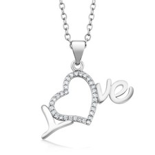 Gorgeous "Love" Heart Shape Pendant With White CZ on 18" Chain