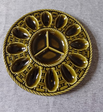 Eierplatte Servierteller  Keramik Grün mit Korbmuster Geflecht  12  Eier
