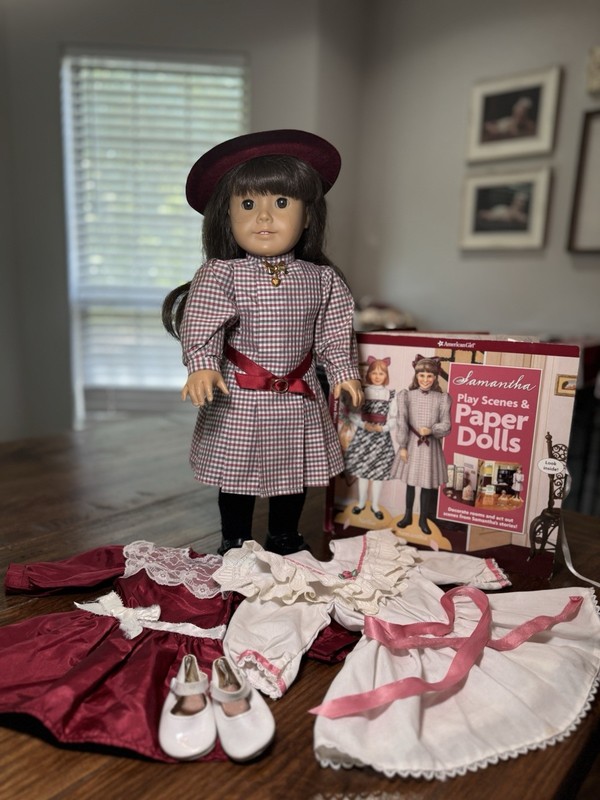 1990s American Girl Doll Samantha Pleasant Company Meet Dress w/Hat & Shoes READ