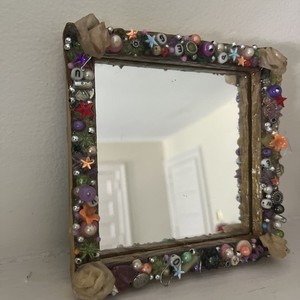 Small Repurposed Decorative Mirror Made From Beads
