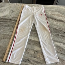 Under Armour Boys White with Red Piping Long Baseball Pants YLG - USED READ PICS