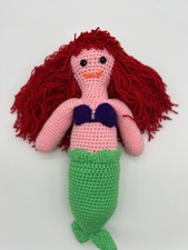 Handmade Crochet Mermaid Doll Red Hair Green Tail Purple Top Little Mermaid
