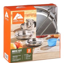 Space-Saving 5-Piece Cookware Mess Kit, Stainless Steel and Plastic