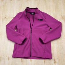 Lands' End Jacket Girls XL 14-16 Pink Fleece Full Zip Textured Grid Warm Outdoor