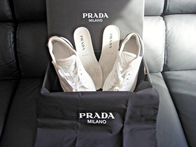 Orig. PRADA SCHUHE EDEL SNEAKER Court WEIß LEDER NEUw. Gr. 6 DOWNTOWN UNISEX RAR