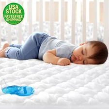 Waterproof Crib Mattress Protector Fitted Quilted Toddler Mattress Pad Cover