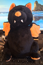 TY HALLOWEEN 9" SWOOP the Bat Stuffed Animal Toy, BLACK & ORANGE, SITS ALONE
