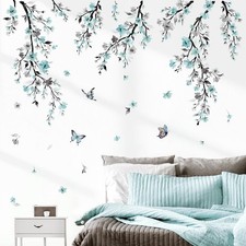 wondever Watercolor Flower Vine Wall Stickers Blue Hanging Floral Tree Multi