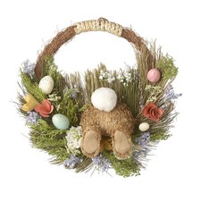 Cute Easter Bunny Floral Speckled Egg Wreath Spring Design Homeware Decoration