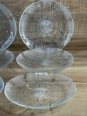 VINTAGE-Arcoroc France-FLEUR Glass-Dessert Plates-Set of 8-Two