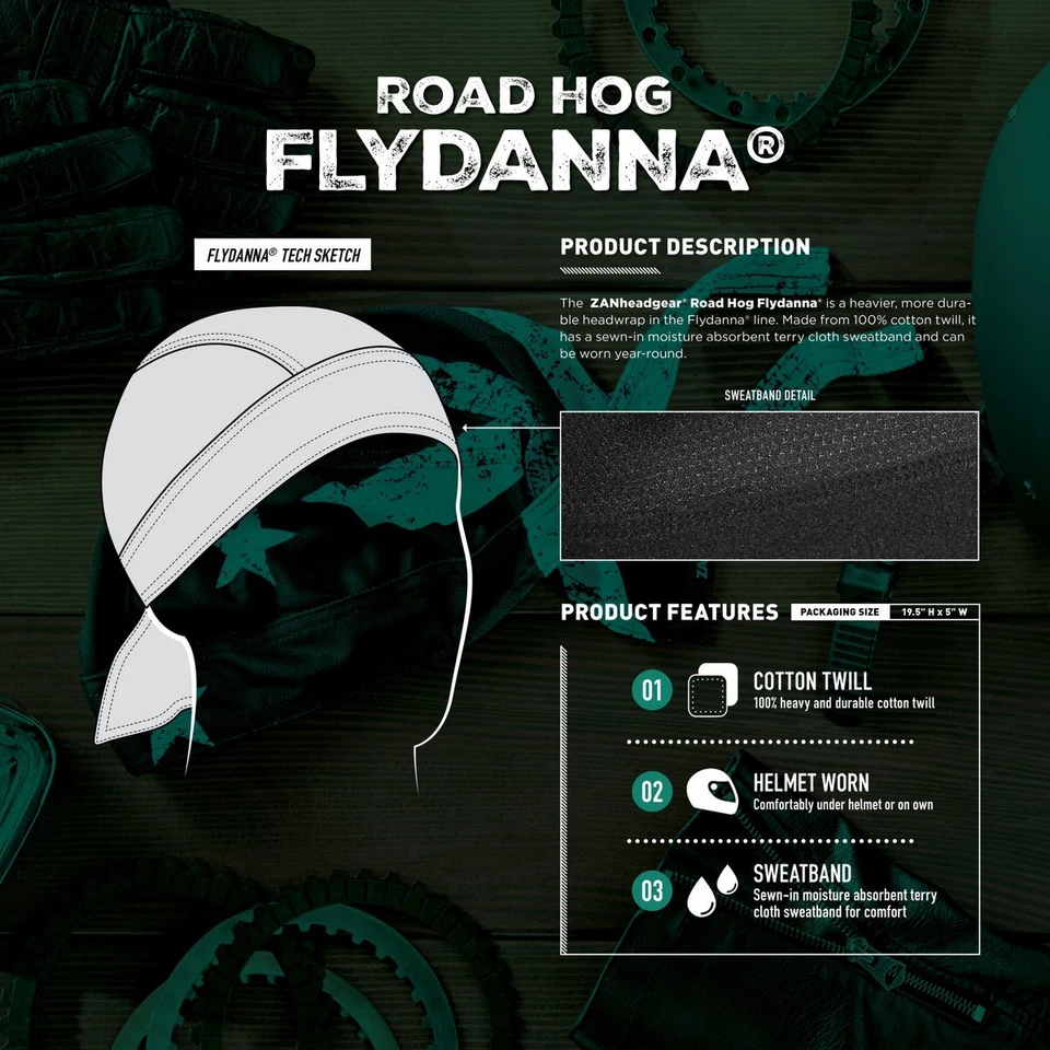 Headwrap DuRag Gorra Calavera Algodón Ondulado Bandera Americana ZAN Road Hog Flydanna Foto 4 de 4