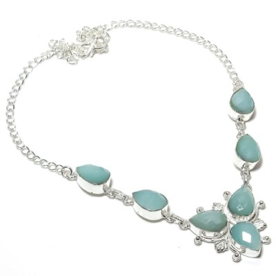 Amazonite Gemstone Handmade 925 Sterling Silver Jewelry Necklaces Sz 18''