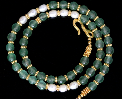 Unique Design Necklace With Genuine Faced Jade & Fresh Water Pearls Beads - Picture 9 of 10