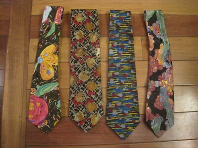 Vintage Brioni Ties 100% Italian Silk Abstract Floral Geometric Designs Lot Of 4