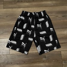 Puma Boys Size L Black /Gray All Over Print Logo Pull On Athletic Shorts