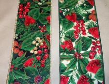 10 yd roll STAWBERRIES  HOLLY WIRE EDGE COTTON RIBBON 2 1/2" w.  2 Colors 