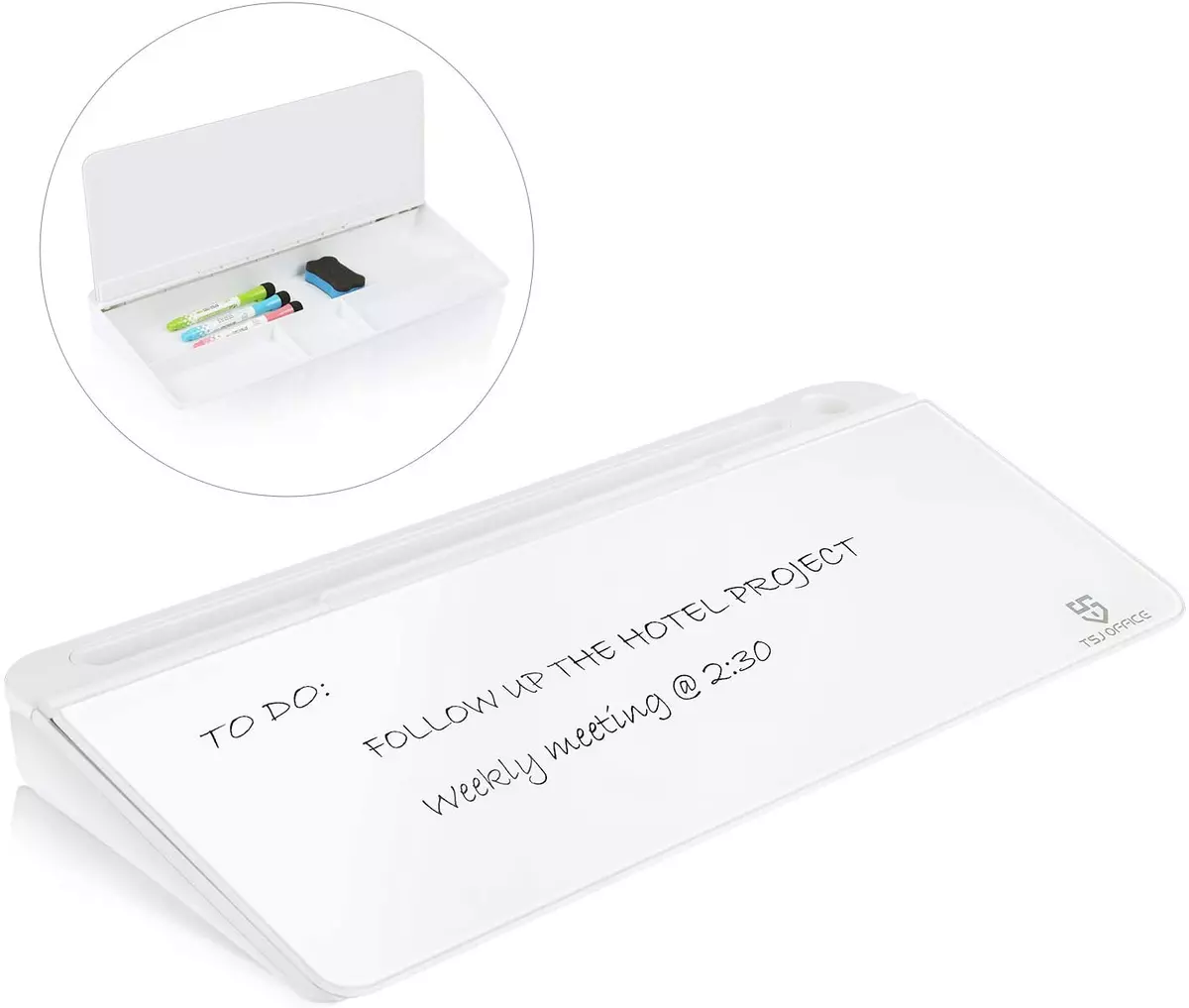 Small Glass Desktop Whiteboard Dry-Erase-Board - Computer Keyboard Stand  White B
