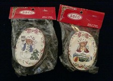 Set of 2 VINTAGE SSCO Chipboard Oval Box w/ Lid TEDDY BEARS Christmas Ornaments