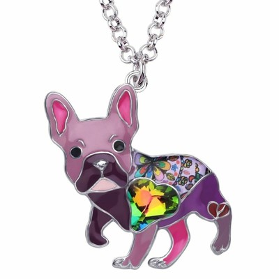 French Bulldog Chain Necklace Crystal 