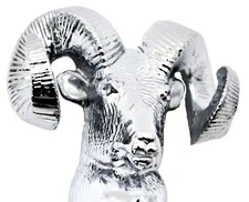 Hood Ornament Rams Head Chrome Die Cast for Flat Surface 3.5" Tall GG#48052