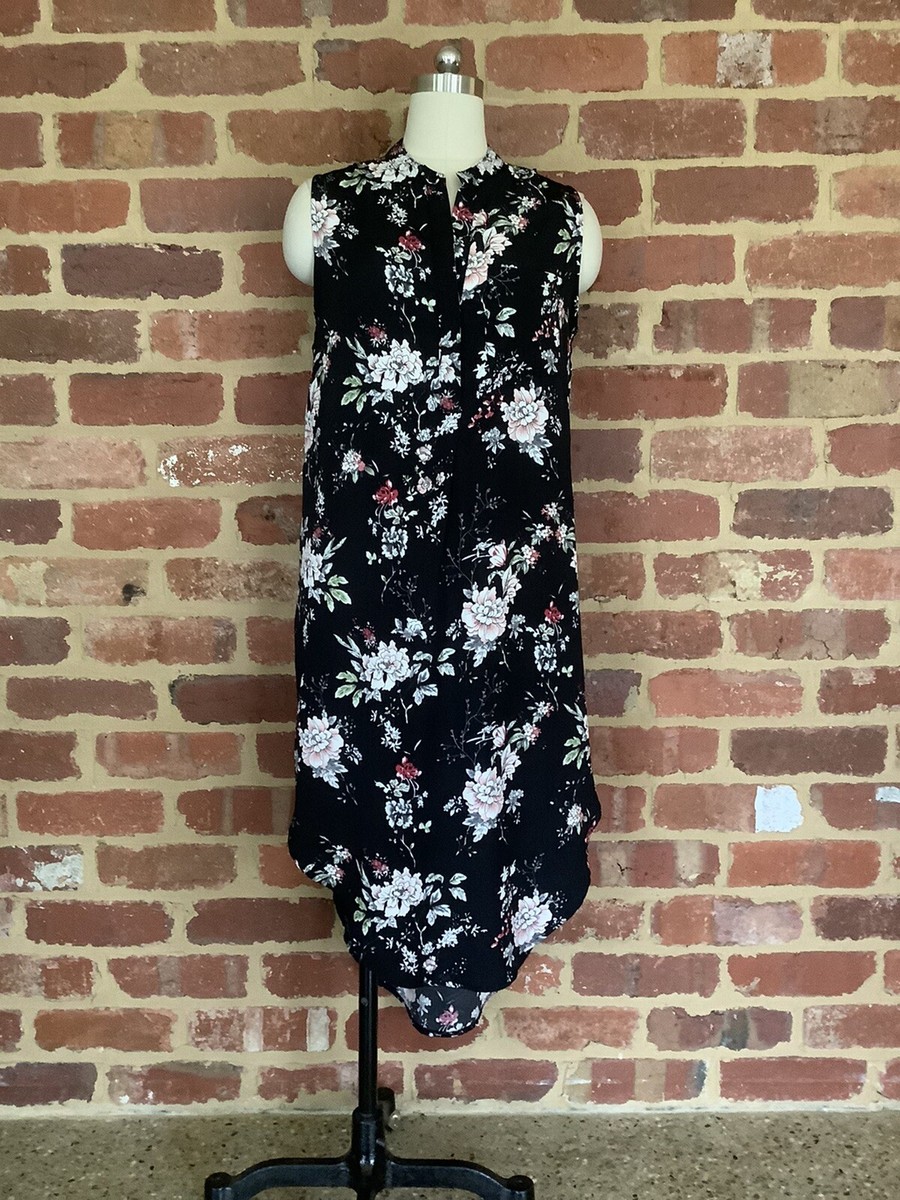 Caroline Morgan Dress Shift High Low Tunic Size 10 Black Floral