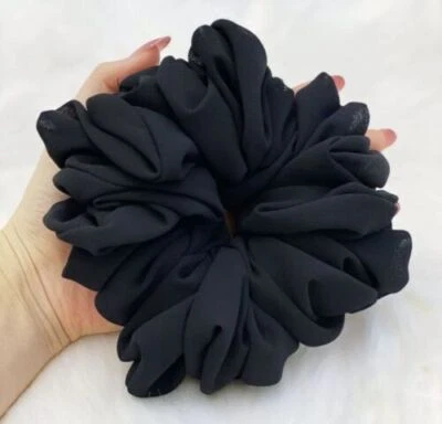 Black Plain Chiffon Elasticated Scrunchie Hair Bun Under Hijab Volumiser