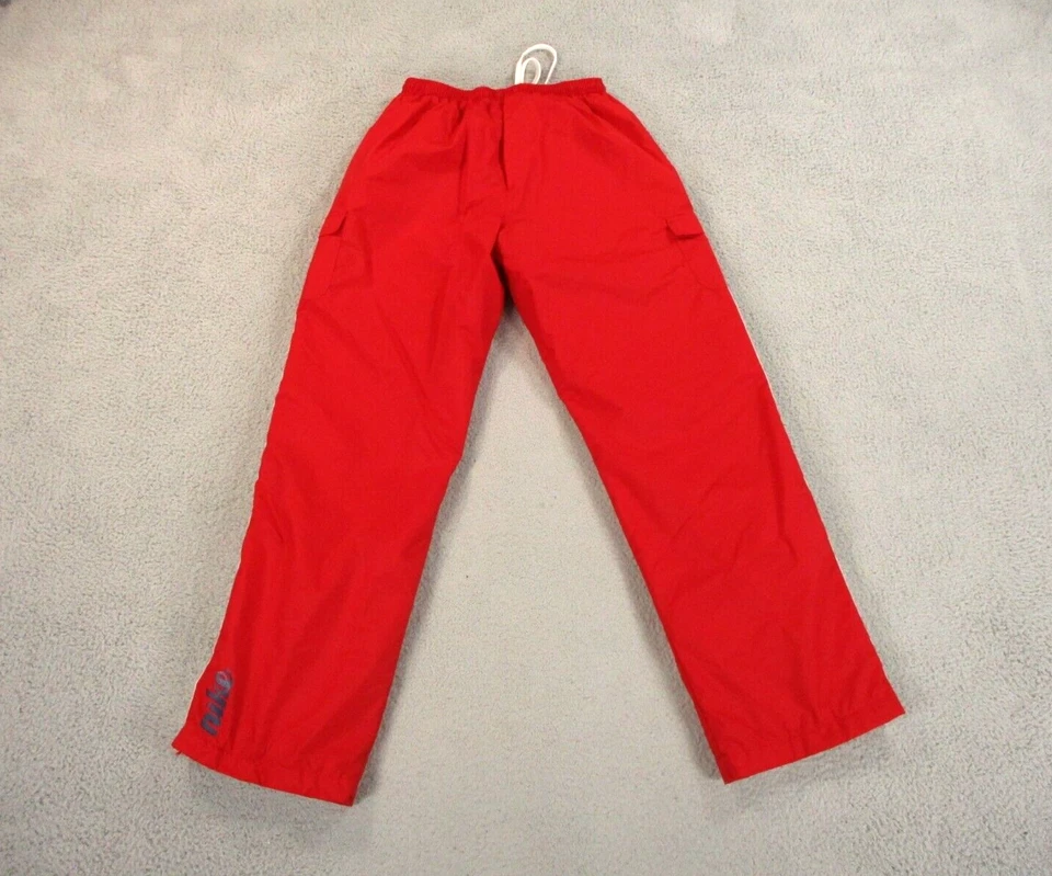 VINTAGE Nike Pants Girls XL 16 Red White Cargo Spell Out Nylon Windbreaker 90s - Image 4 of 4