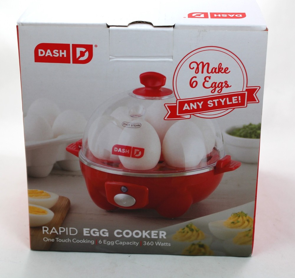 DASH Rapid Red Egg Cooker for 6 Eggs with Box and Inserts in Excellent Condition