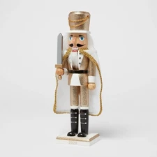 2020 Traditional Soldier Nutcracker Gold Glitter w/ Cape Xmas Holiday 14" Wood
