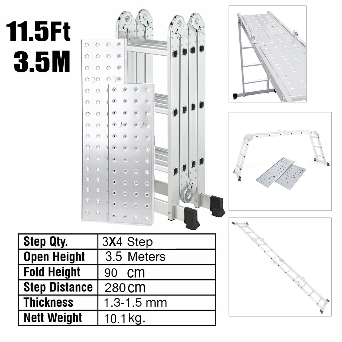 3.5/4.7M/5.7M Multi-Purpose Aluminium 14 Way Combination Platform Folding  Ladder | eBay UK