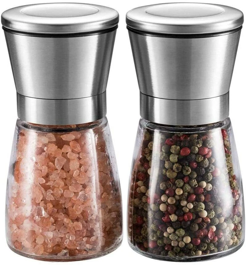 Salt and Pepper Grinder Set Stainless Steel Glass Shaker Adjustable Mill Coarse