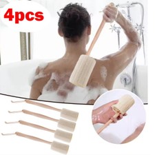 4PC Wood Loofah Back Scrubber Bath Brush Body Exfoliating Long Handle Massage