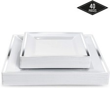 40 Pack Silver Square Party Plates Wedding Dinner Set Party Tableware Catering