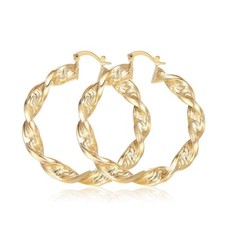 Woman 18K Gold Plated Rope Huggie Hoop Earring Drop Dangle 30-80mm