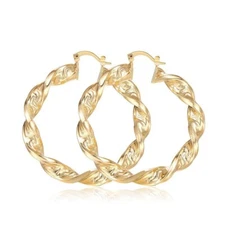 Woman 18K Gold Plated Rope Huggie Hoop Earring Drop Dangle 30-80mm