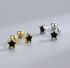 WOMEN GIRL 925 STERLING SILVER ENAMEL STAR SHAPE SCREW BACK STUD EARRINGS BOX D8