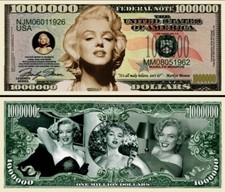 Marilyn Monroe Novelty Dollar Bill comes In a Free Soft Polly Sleeve