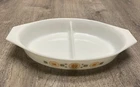 Vintage Pyrex Dish Oval 1.5 Qt Divided Serving Town And Country Orange Brown