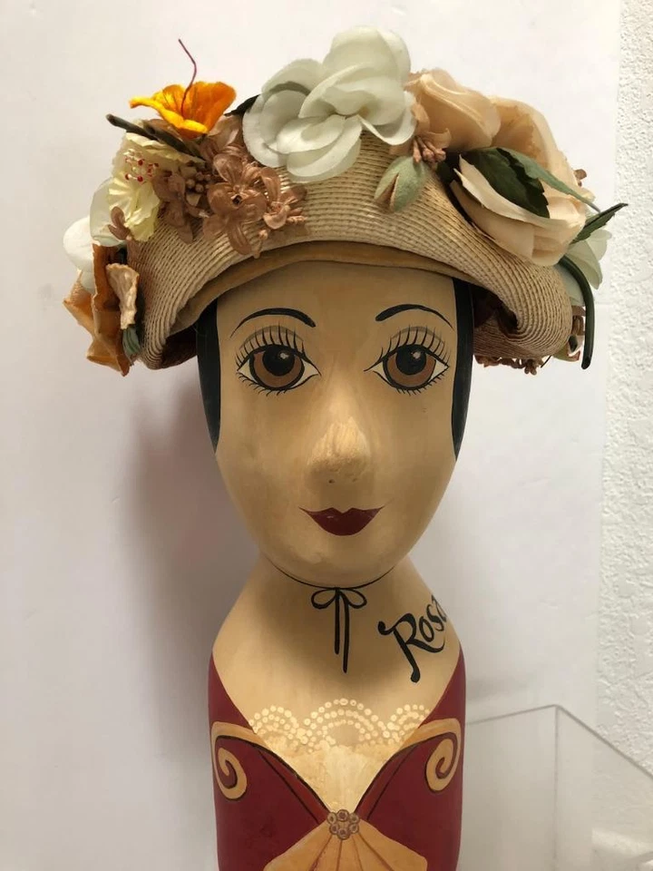 Sombrero vintage años 40-50 Gardner Paris mezclado floral adornado ala paja pastilla sombrero Foto 4 de 4