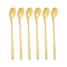 6 Pcs Long Handle Iced Tea Spoon 6" Stainless Steel Long Spoons Gold Tone