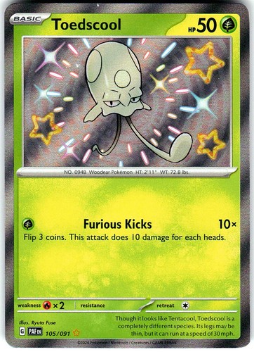 Toedscool 105/091 Shiny Rare Paldean Fates Pokemon Holo Near Mint