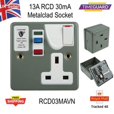 13A RCD Metalclad Socket 1G DP 230v 30mA Timeguard RCD03MAVN Back Box Included